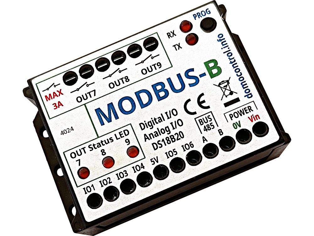 Dispositivo con protocollo MODBUS con 6 IO + 3 uscite a relè