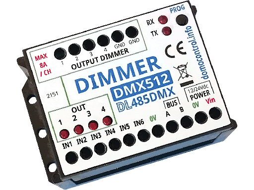 [DL485DMX] Dimmer DMX512 a 4 canali per LED 12V / 24V - Corrente max 8A/CH max 20A - Compatibile DMX512